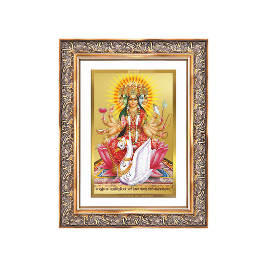 Diviniti 24K Gold Plated Gayatri Maa (Classic) Divine Wall Frame for Home Mandir & Office Decor | Luxury Spiritual Gift