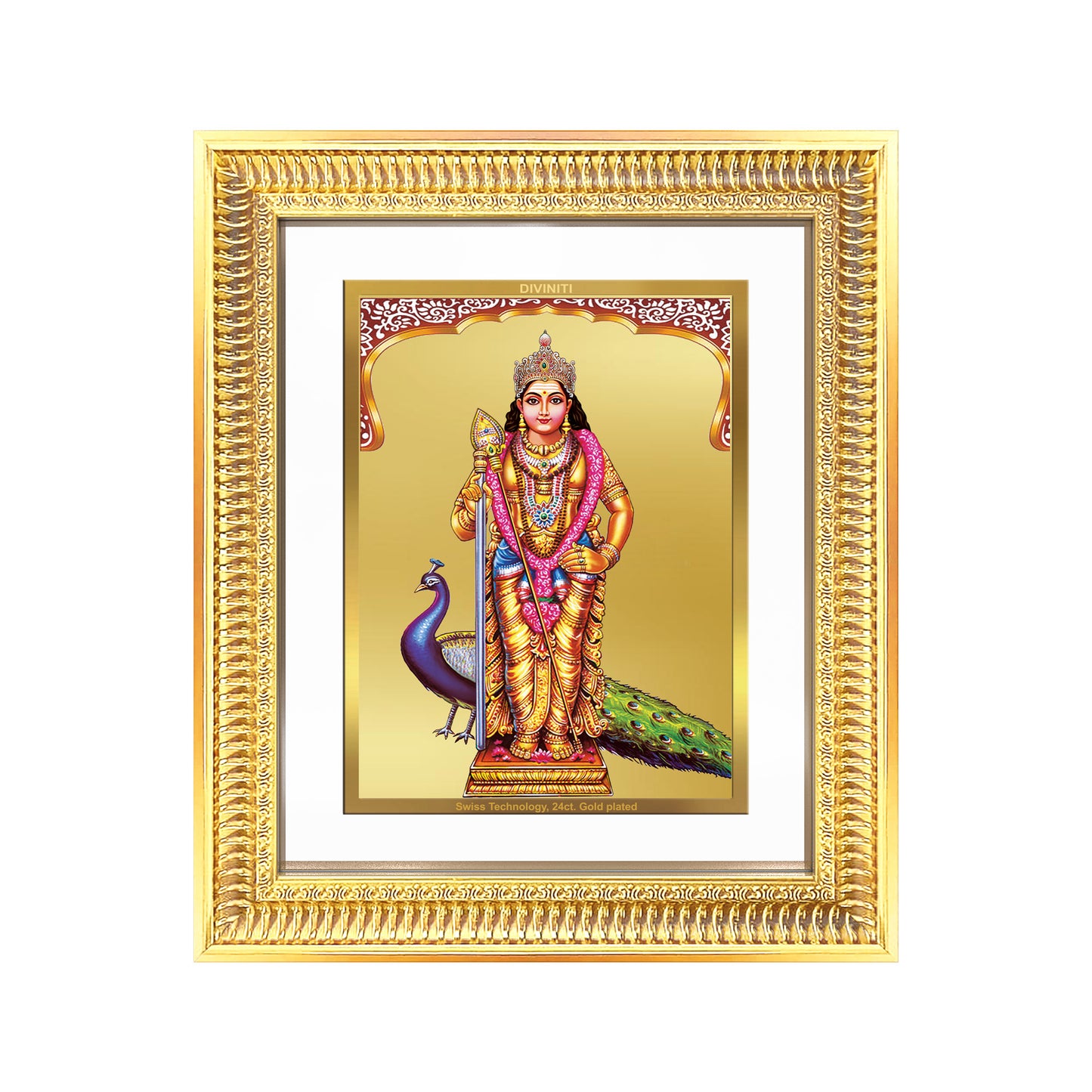 Diviniti 24K Gold Plated Murugan (Classic) Divine Wall Frame for Home Mandir & Office Decor | Luxury Spiritual Gift
