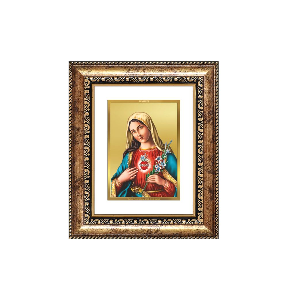 Diviniti 24K Gold Plated Mother Mary Divine Table Top Frame for Home Mandir & Office Decor | Luxury Spiritual Gift