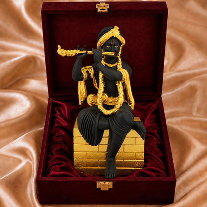 24K Gold-Plated Black Krishna Idol | Premium Gift Box | 16x9 CM