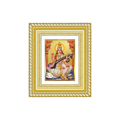 Diviniti 24K Gold Plated Saraswati Mata Divine Table Top Frame for Home Mandir & Office Decor | Luxury Spiritual Gift
