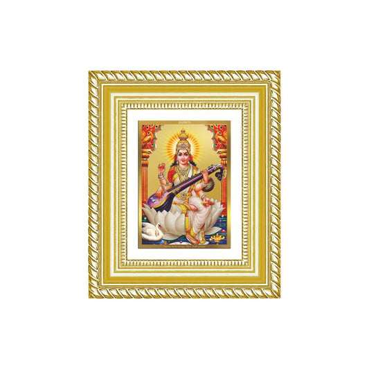 Diviniti 24K Gold Plated Saraswati Mata Divine Table Top Frame for Home Mandir & Office Decor | Luxury Spiritual Gift