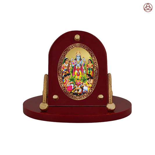 Satyanarayan | Lord Vishnu Divine 24K Gold Plated Photo Frame for Car Dashboard, Home Décor & Tabletop | Blessings of Prosperity, Truth & Harmony