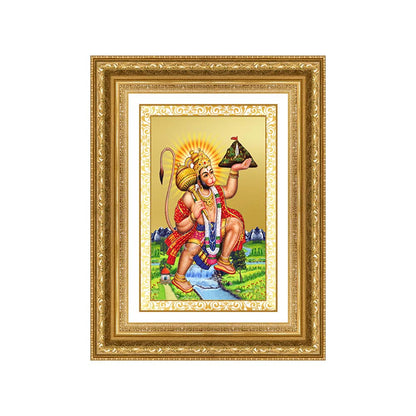 Diviniti 24K Gold Plated Hanuman With Mountain (Classic) Divine Wall Frame for Home Mandir & Office Decor | Luxury Spiritual Gift