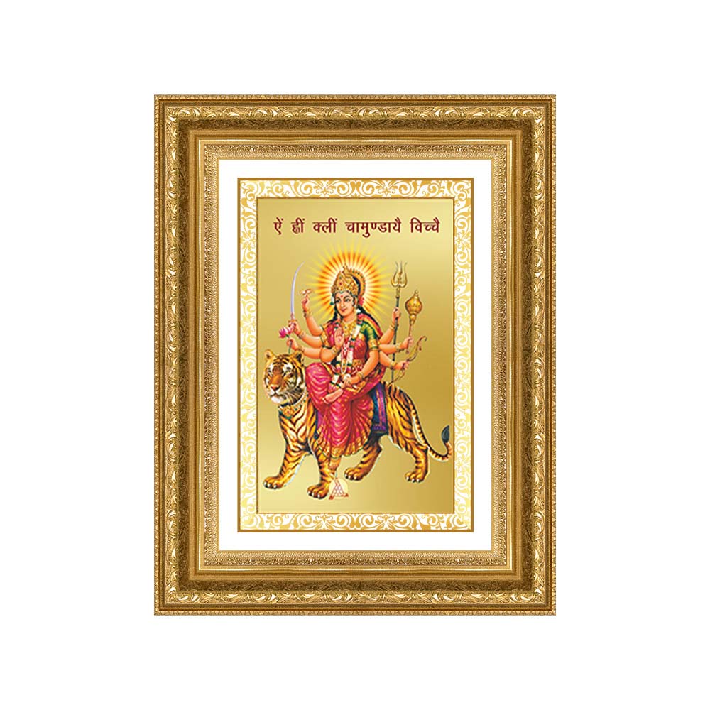 Diviniti 24K Gold Plated Durga With Mantra (Classic) Divine Wall Frame for Home Mandir & Office Decor | Luxury Spiritual Gift