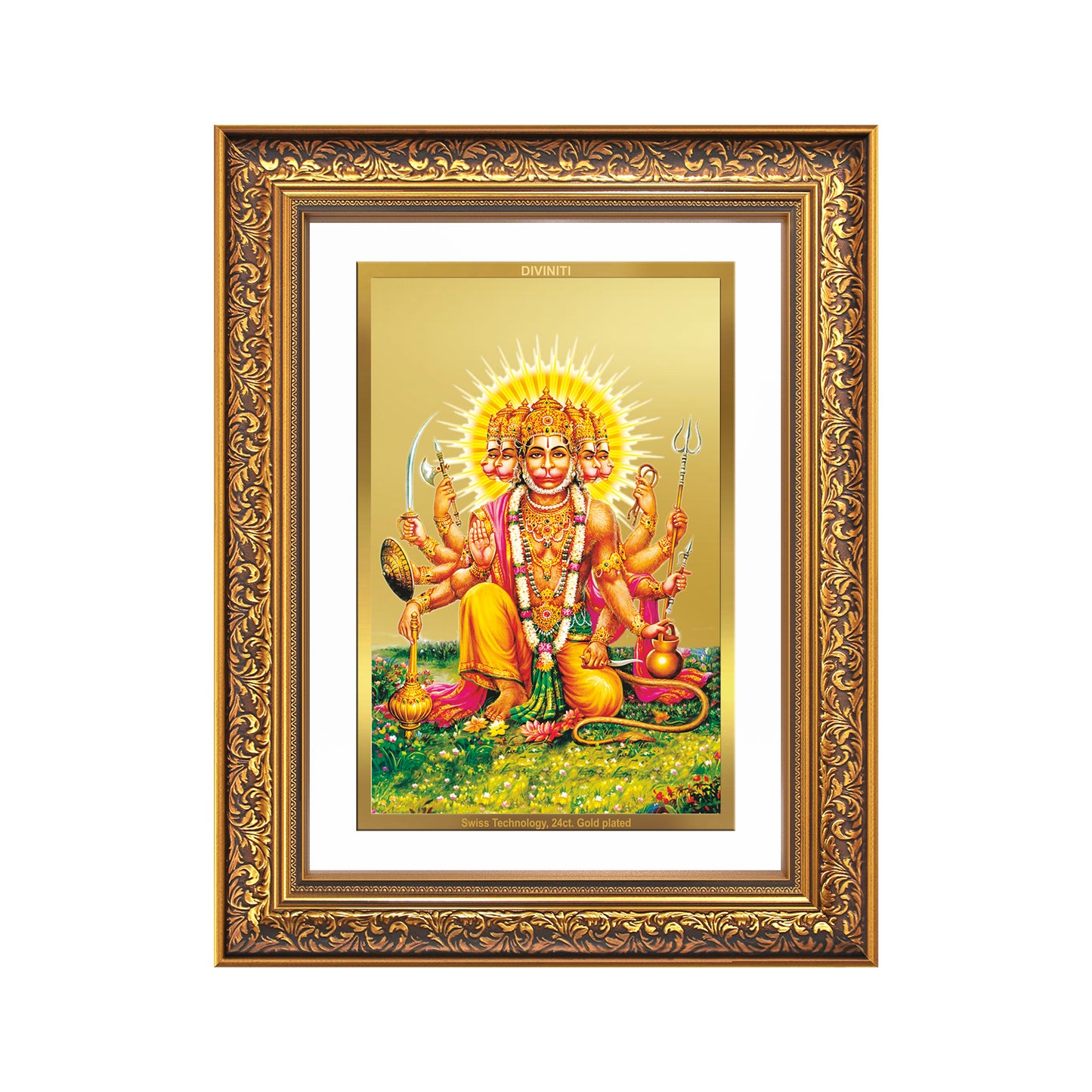 Panchmukhi Hanuman | Five-Faced Hanuman Wall Mount Photo Frame in 24K Gold Plated Foil