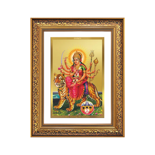 Durga Sherawali Mata with Pind | Divine Wall Mount Photo Frame in 24K Gold Plated Foil