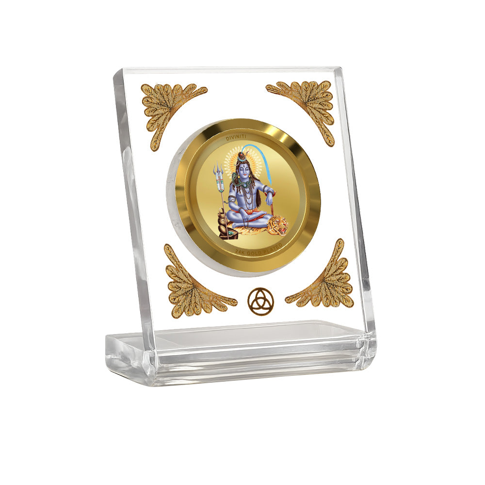Diviniti 24K Gold Plated Shiva Acrylic Car Dashboard Frame | Lord Shiva for Car, Home Décor, Tabletop & Puja Room | Blessings of Peace, Power & Protection (ACF1CH)