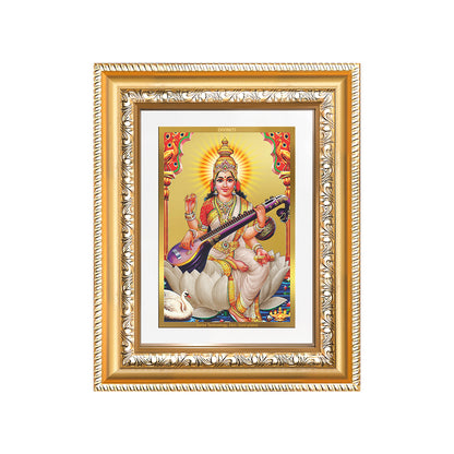 Diviniti 24K Gold Plated Saraswati Mata (Classic) Divine Wall and Table Top Frame for Home Mandir & Office Decor | Luxury Spiritual Gift