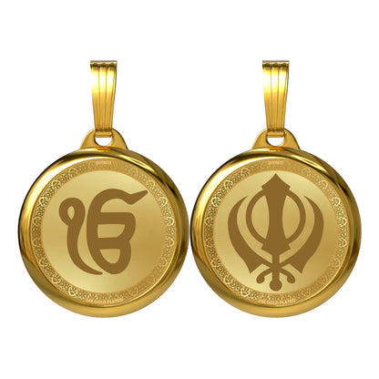 Diviniti 24K Gold Plated Ik Onkar & Khanda Pendant – 18mm Double-Sided Spiritual Pendant