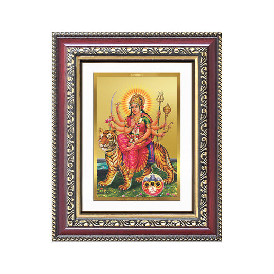Diviniti 24K Gold Plated Durga - Sherawali Mata With Pind (Classic) Divine Wall and Table Top Frame for Home Mandir & Office Decor | Luxury Spiritual Gift