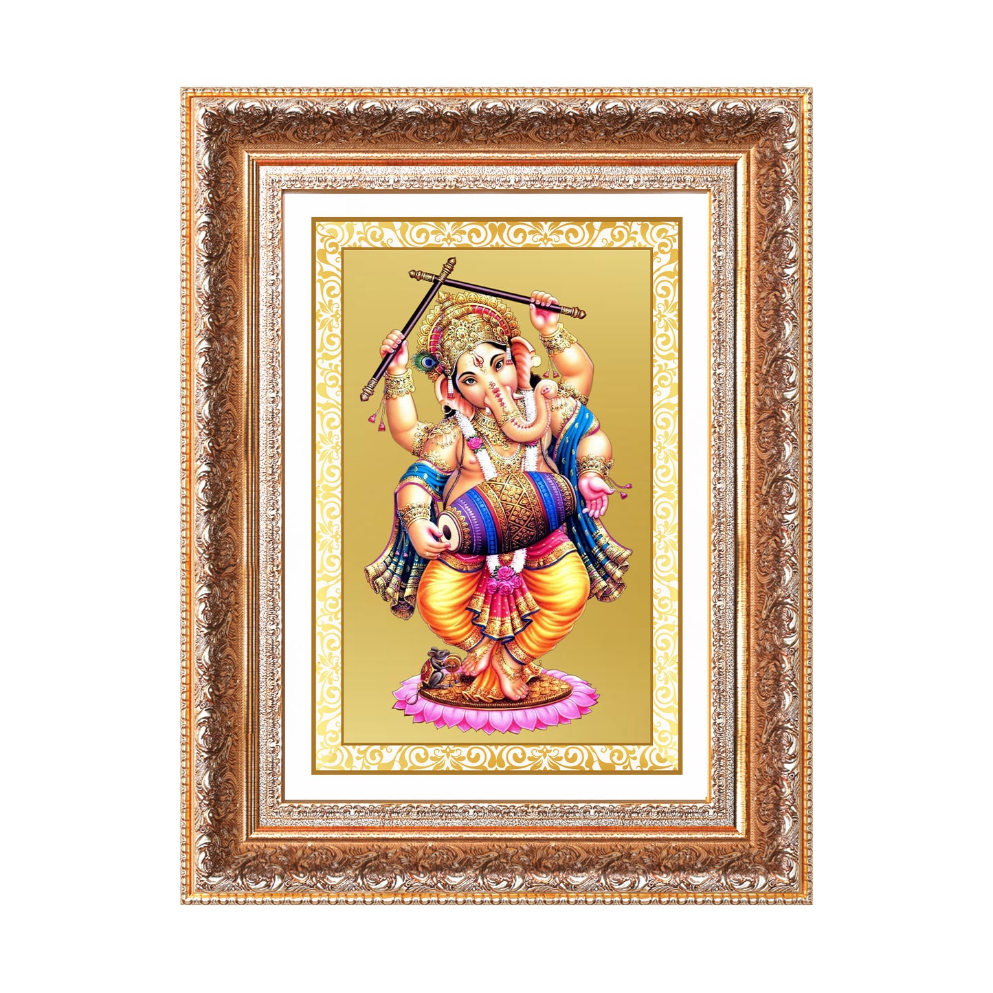 Dancing Ganesha | Nritya Ganapati Wall Photo Frame in 24K Gold Plated Foil