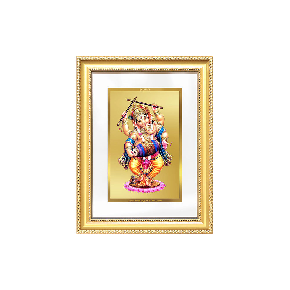 Diviniti 24K Gold Plated Dancing Ganesha (Classic) Divine Wall Frame for Home Mandir & Office Decor | Luxury Spiritual Gift