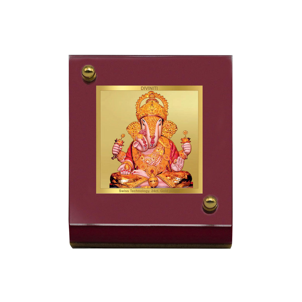 DIVINITI 24K Gold Plated Foil Dagru Ganesha Frame For Car Dashboard & Home Decor Showpiece (MDF 1B)(6 CM x 5.5 CM)