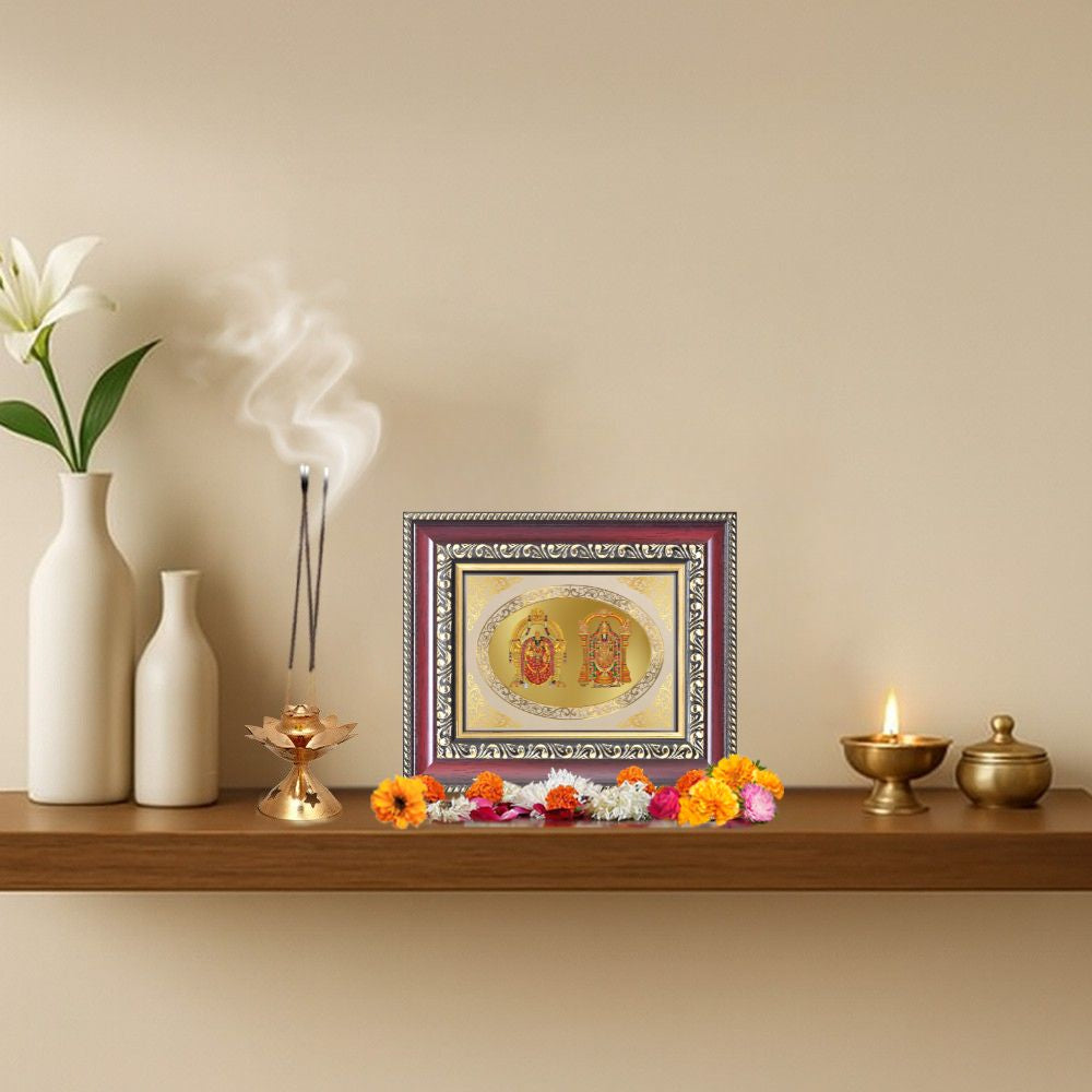 Diviniti 24K Gold Plated Padmavati And Balaji |Divine Table Top Royal Photo Frame for Home Mandir & Office Decor | Luxury Spiritual Gift