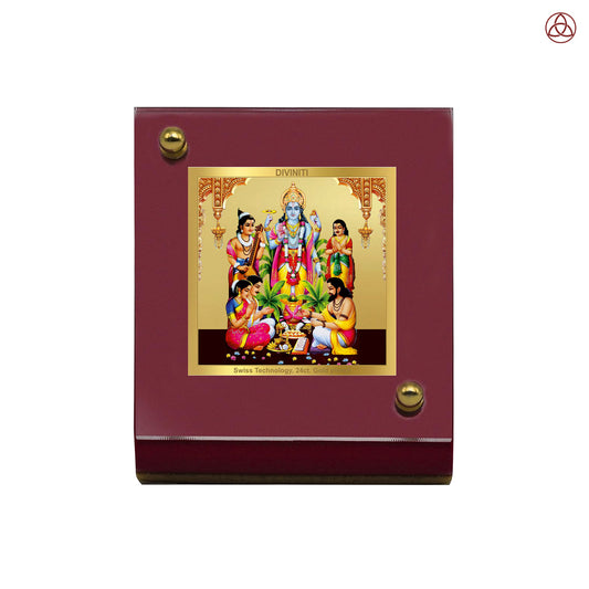 Lord Satyanarayana | Divine Form of Truth and Prosperity Tabletop Frame in 24K Gold Plated Foil