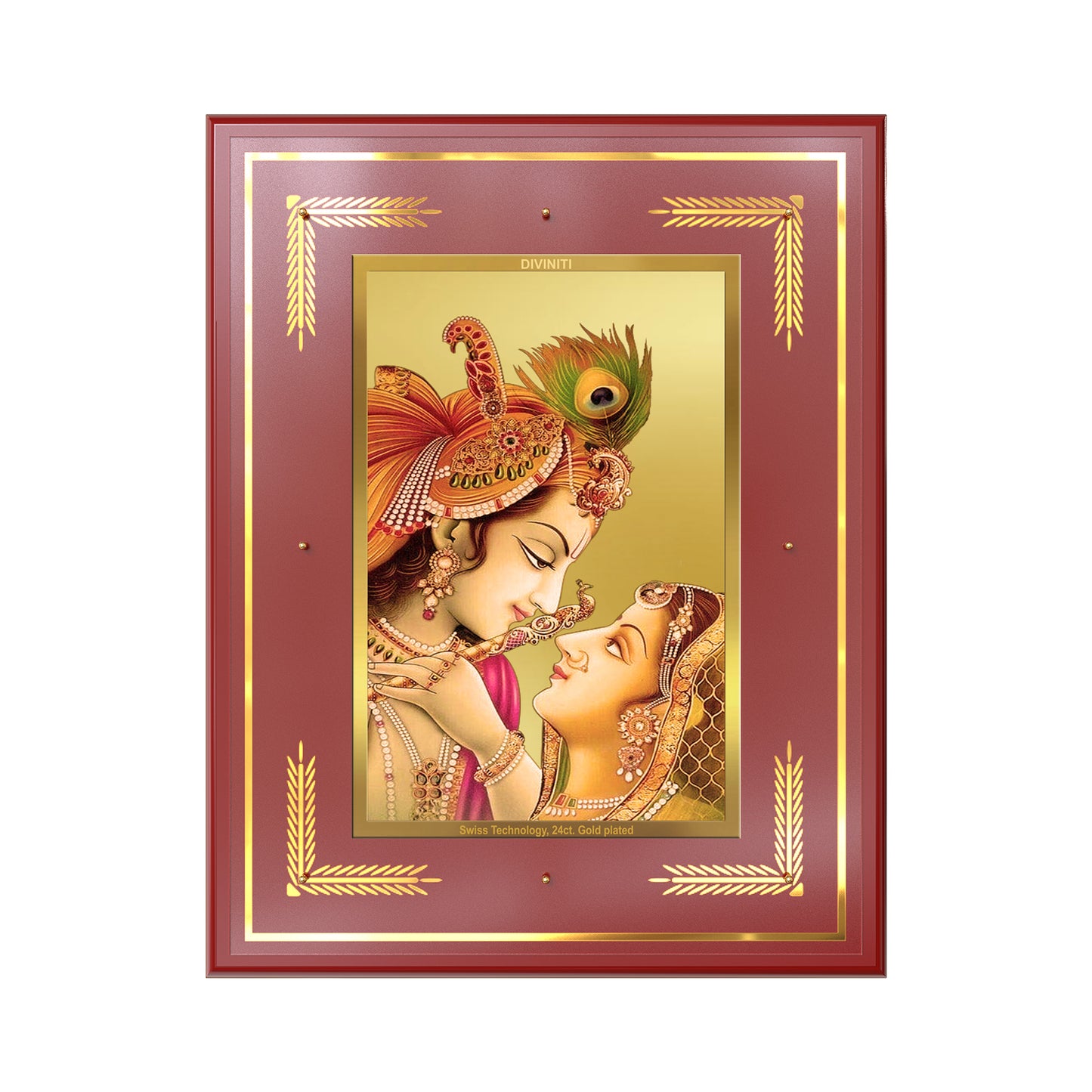 Radha Krishna with Flute | Lord Krishna Wall Mount Photo Frame in 24K Gold Plated Foil