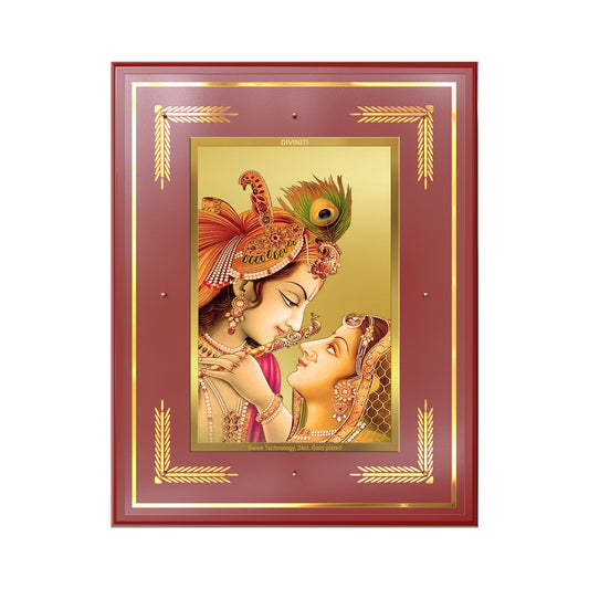 Radha Krishna with Flute | Lord Krishna Wall Mount Photo Frame in 24K Gold Plated Foil