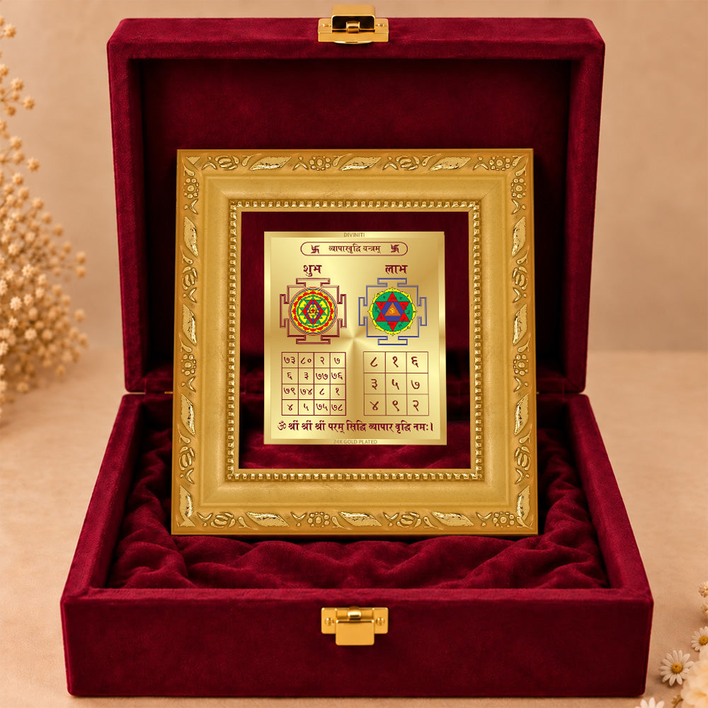 24K Gold-Plated Vyapar Vriddhi Yantra Frame | Premium Gift Box | 12x11 CM