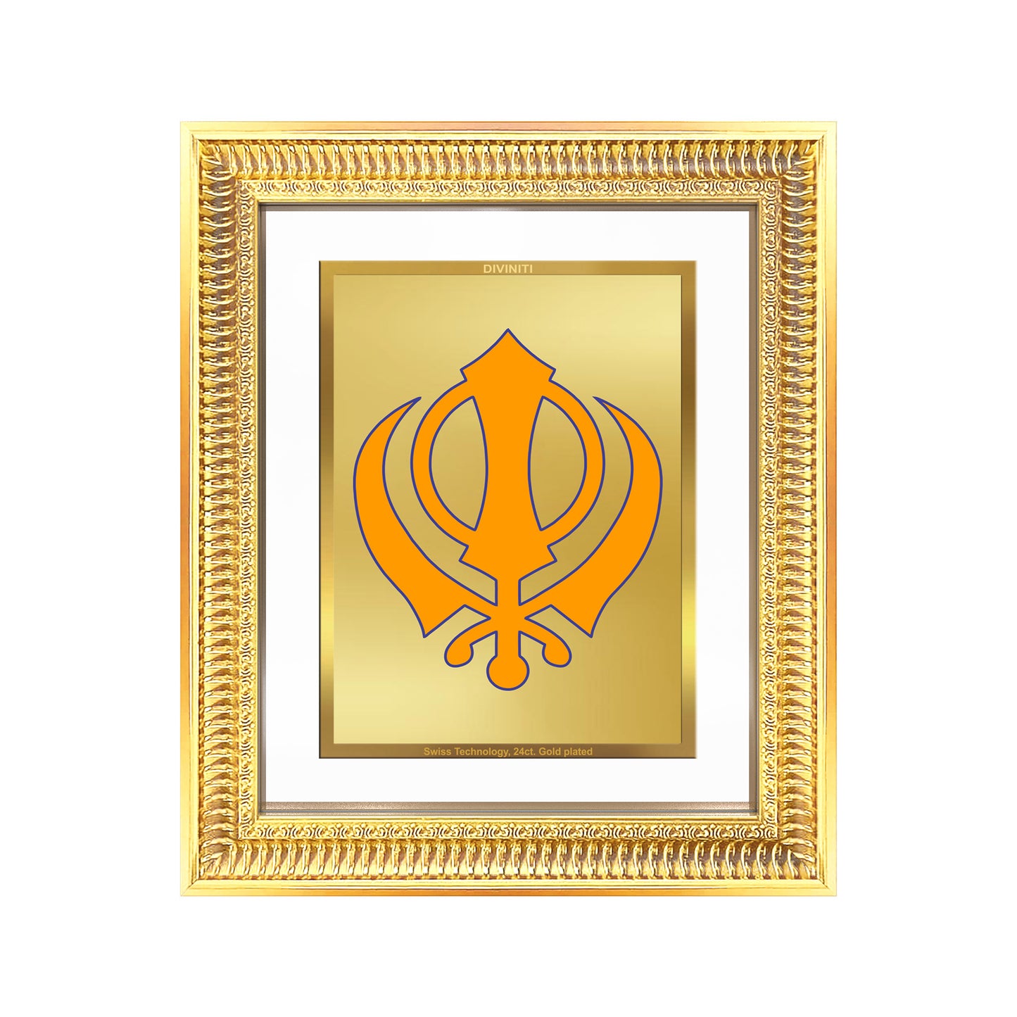 Diviniti 24K Gold Plated Khanda Sahib (Classic) Divine Wall Frame for Home Mandir & Office Decor | Luxury Spiritual Gift
