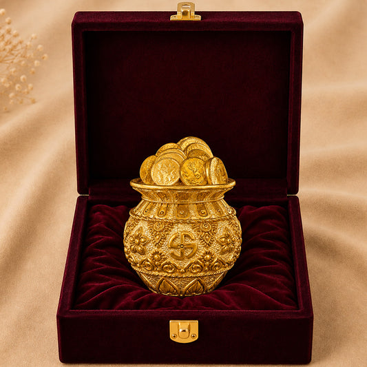 24K Gold-Plated Lakshmi Coin Kalash | Premium Gift Box | 11x9 CM