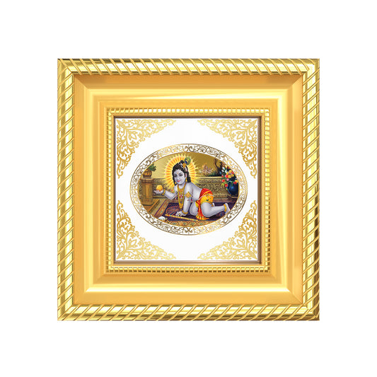 Laddu Gopal | Divine Child Krishna Royal Tabletop Photo Frame in 24K Gold Plated Foil