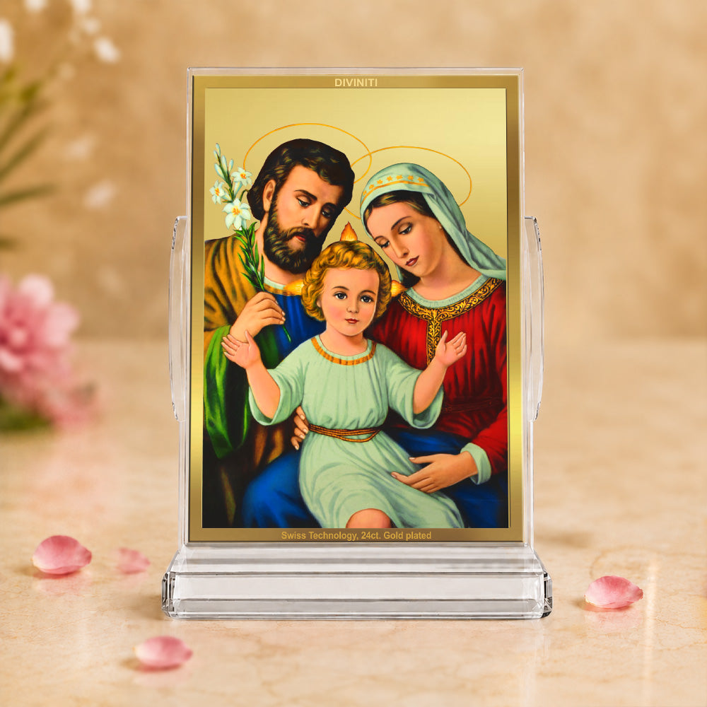 24K Gold-Plated Holy Family Acrylic Car Dashboard Frame | 11x7 CM