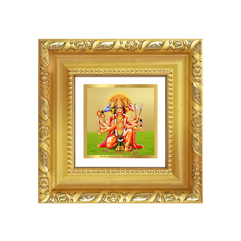 Diviniti Panchmukhi Hanuman (Five-Faced Hanuman) Tabletop Photo Frame in 24K Gold Plated Foil | Protection, Strength & Divine Power | DG103S1A (10x10 CM)