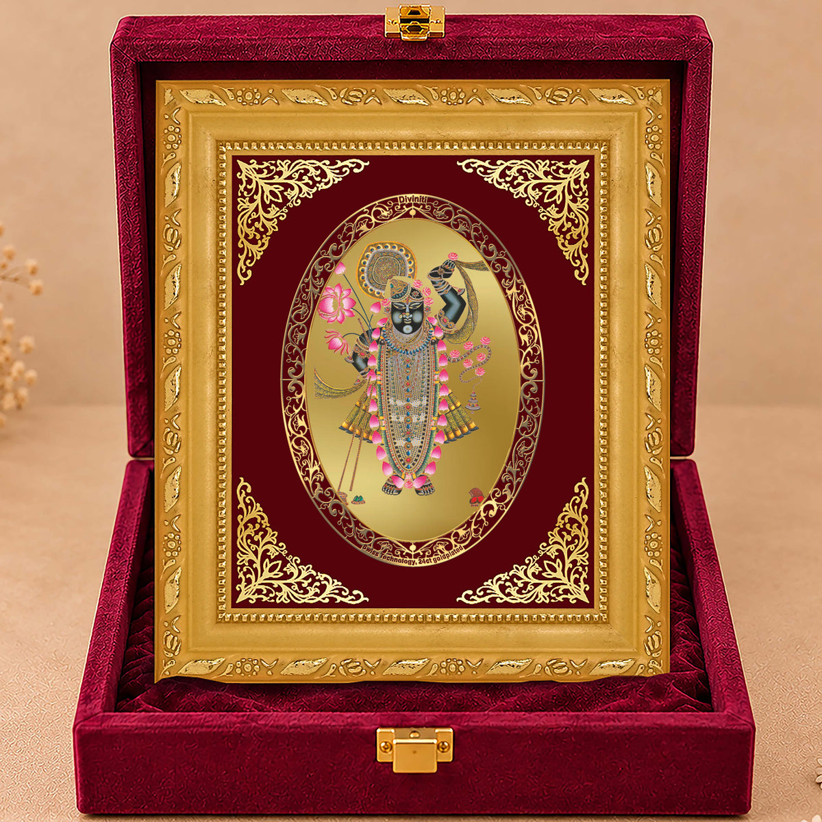 24K Gold-Plated Shrinath Ji Frame | Premium Gift Box | 21.5x17.5 CM