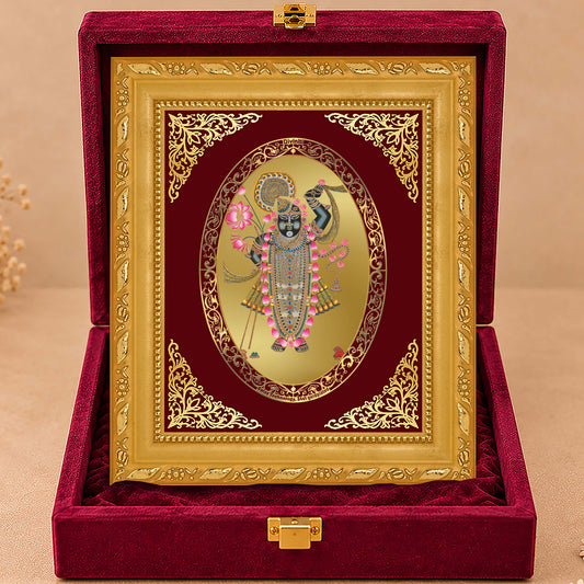 24K Gold-Plated Shrinath Ji Frame | Premium Gift Box | 21.5x17.5 CM