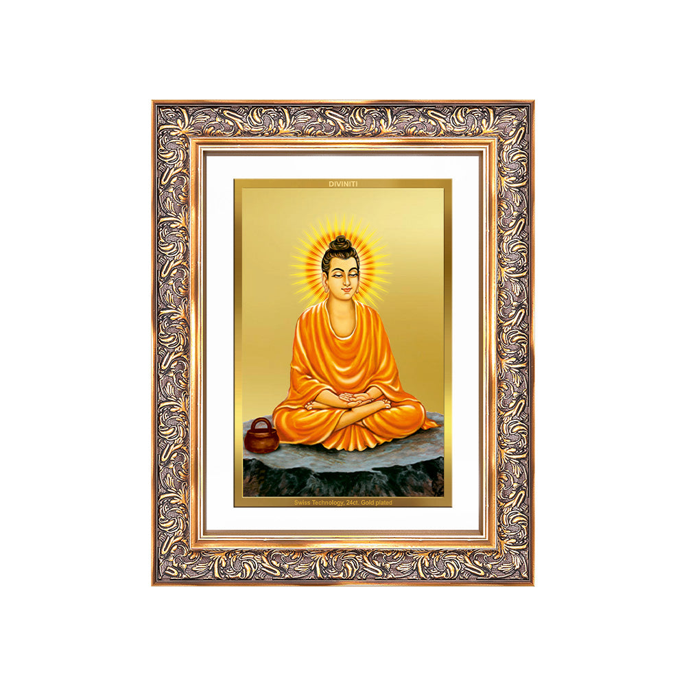 Diviniti 24K Gold Plated Buddha (Classic) Divine Wall Frame for Home Mandir & Office Decor | Luxury Spiritual Gift