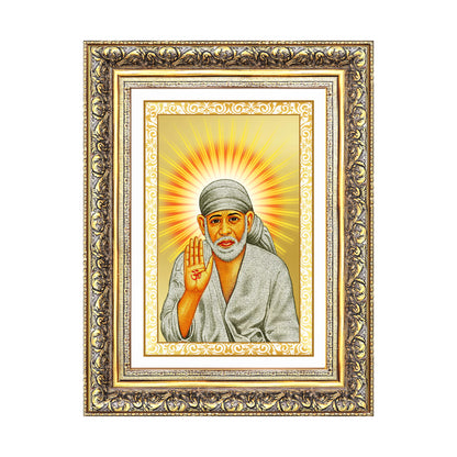 Diviniti 24K Gold Plated Sai Baba With Blessings (Classic) Divine Wall Frame for Home Mandir & Office Decor | Luxury Spiritual Gift