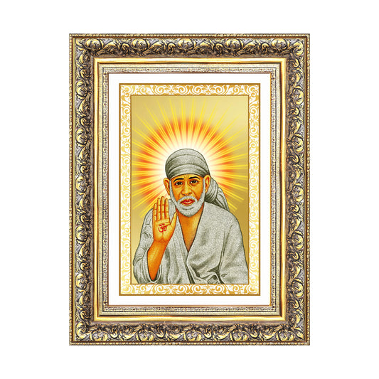 Diviniti 24K Gold Plated Sai Baba With Blessings (Classic) Divine Wall Frame for Home Mandir & Office Decor | Luxury Spiritual Gift
