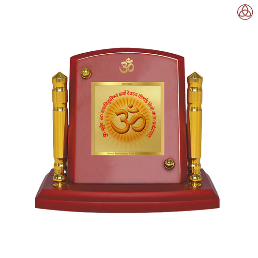 Om & Gayatri Mantra | Sacred Symbols & Chant | Divine Spiritual Energy For Tabletop Frame in 24K Gold Plated Foil