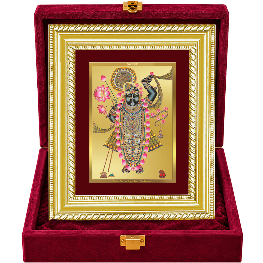 24K Gold-Plated Shrinath Ji Frame | Premium Gift Box | 21.5x17.5 CM