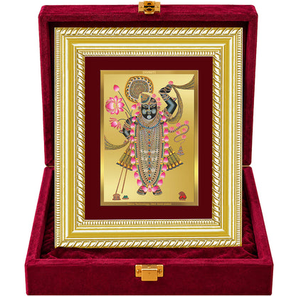 24K Gold-Plated Shrinath Ji Frame | Premium Gift Box | 21.5x17.5 CM