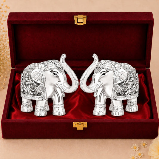 999 Silver-Plated Elephant Pair | Premium Gift Box | 15x17 CM