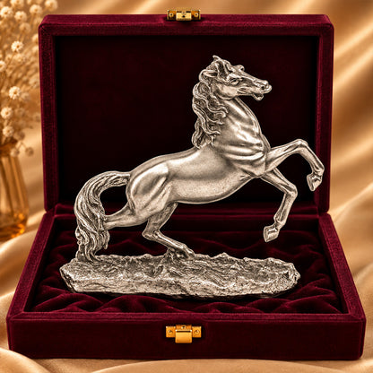 999 Antique Silver-Plated Jumping Horse Idol | Premium Gift Box | 17x22 CM