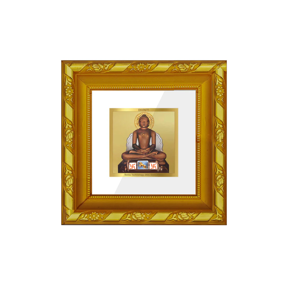DIVINITI 24K Gold Plated Foil Mahavira Modern Photo Frame Idol for Workshop, Home Wall Decor,Puja Room, Table Top, Gifts | DG103S1A (10x10 CM)