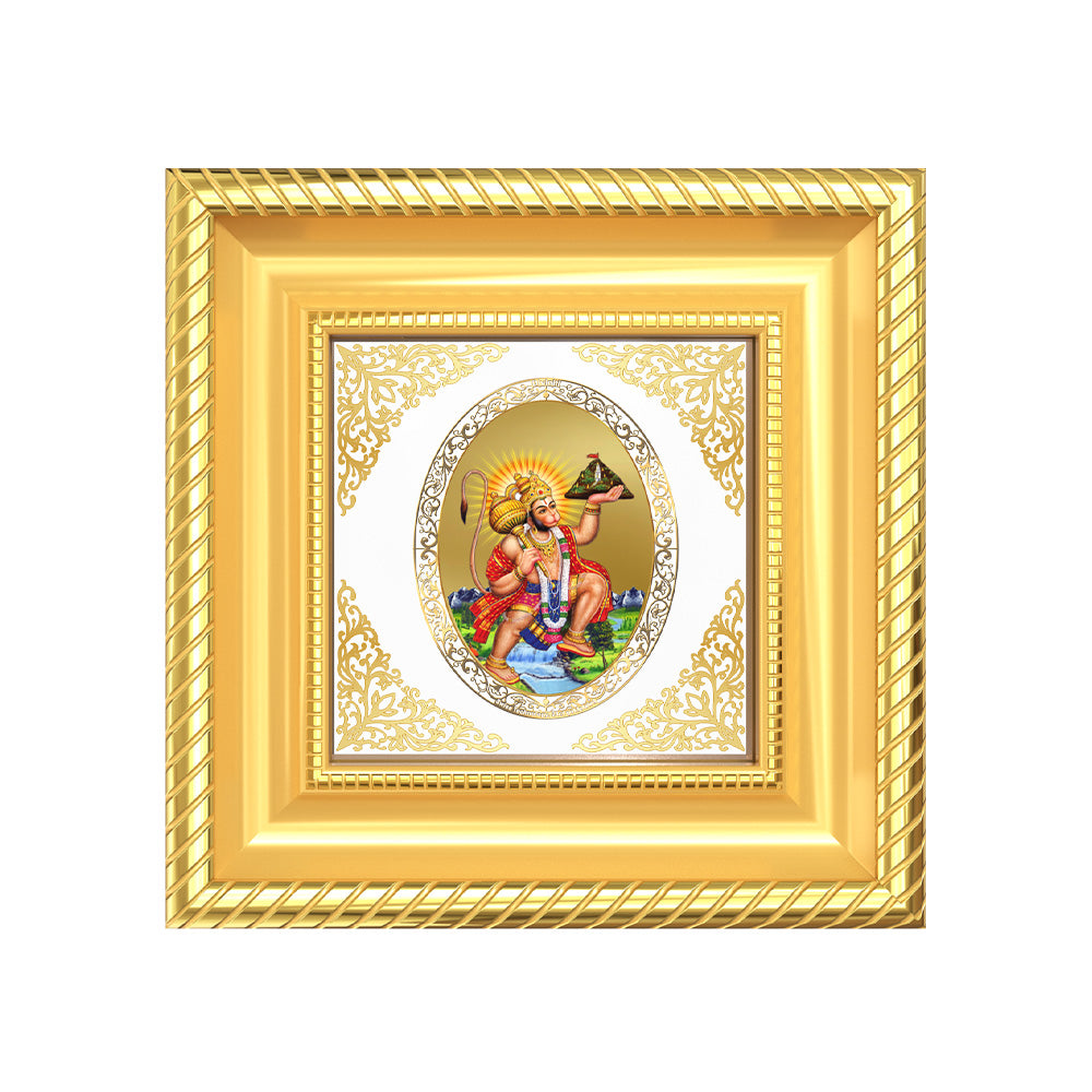 Hanuman with Mountain | Divine Bajrangbali Royal Tabletop Photo Frame in 24K Gold Plated Foil
