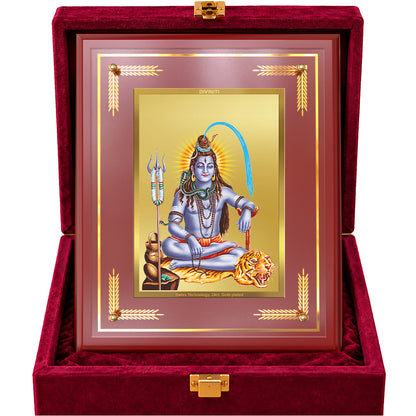 24K Gold-Plated Lord Shiv Ji MDF Frame | Premium Gift Box | 27x35 CM