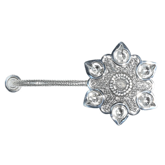 Pure Silver | 6 Mukhi Arti Diya for Puja Room |Spiritual Decor | Home Temple | Festive Decor (264 g)