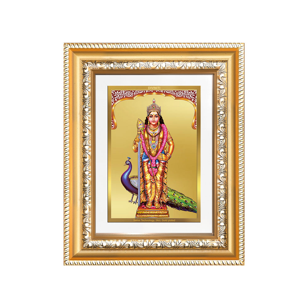 Diviniti 24K Gold Plated Murugan (Classic) Divine Wall and Table Top Frame for Home Mandir & Office Decor | Luxury Spiritual Gift