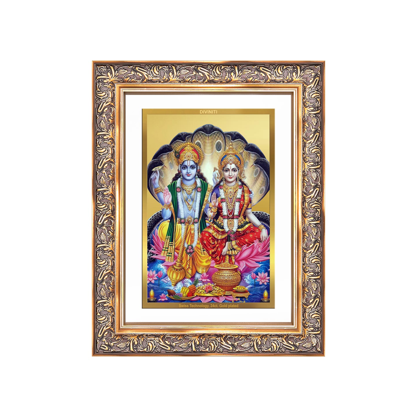 Diviniti 24K Gold Plated Vishnu Lakshmi (Classic) Divine Wall Frame for Home Mandir & Office Decor | Luxury Spiritual Gift