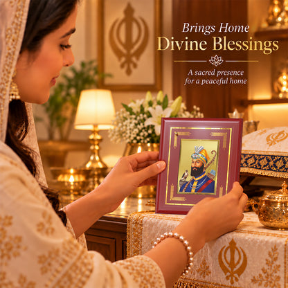 24K Gold-Plated Guru Gobind Singh Ji MDF Frame | Premium Gift Box | 16 X 13.5 CM