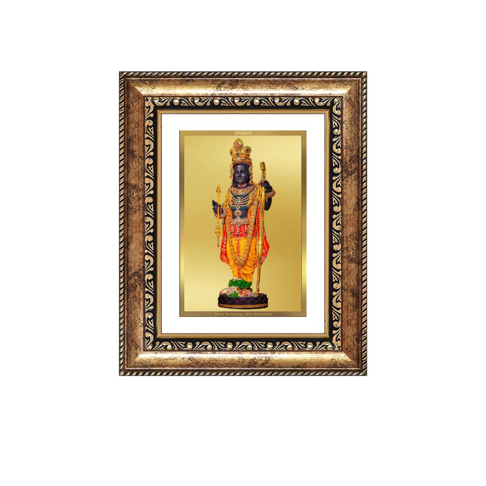 Diviniti 24K Gold Plated Ram Lalla With Arch (Classic) Divine Wall and Table Top Frame for Home Mandir & Office Decor | Luxury Spiritual Gift