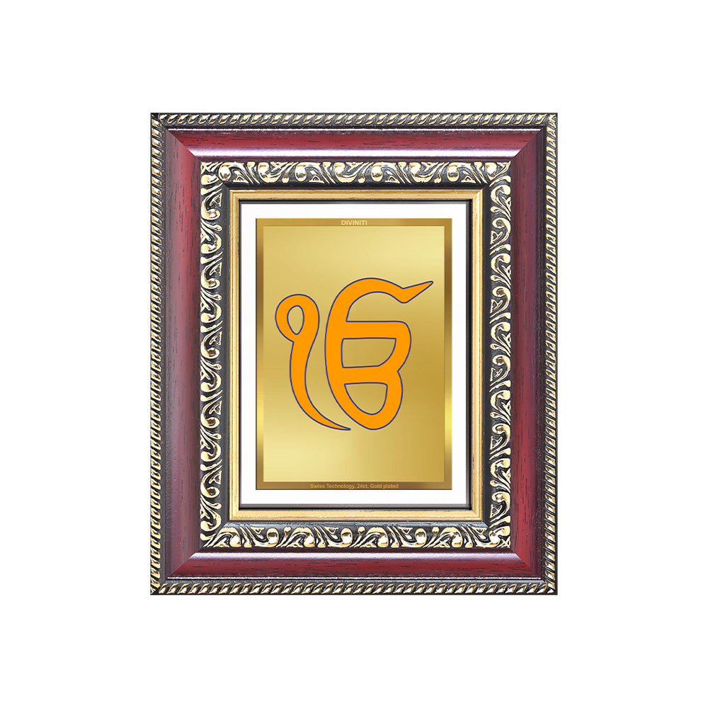 Diviniti 24K Gold Plated Ik Omkar (Classic) Divine Table Top Frame for Home Mandir & Office Decor | Luxury Spiritual Gift