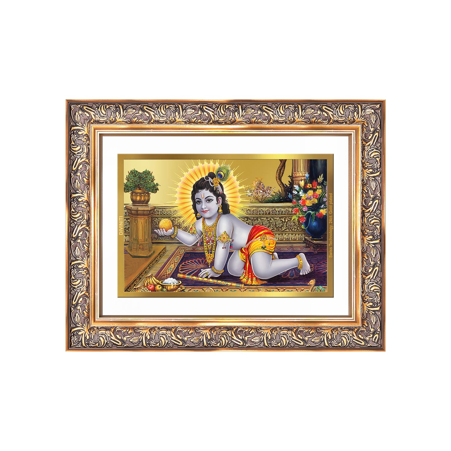 Diviniti 24K Gold Plated Laddu Gopal (Classic) Divine Wall Frame for Home Mandir & Office Decor | Luxury Spiritual Gift