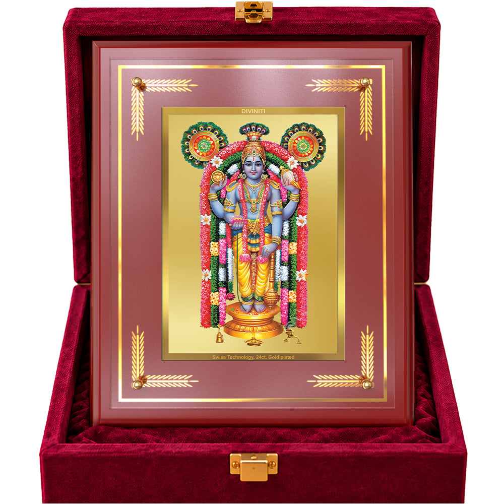 24K Gold-Plated Lord Guruvayurappan MDF Frame | Premium Gift Box | 27x35 CM