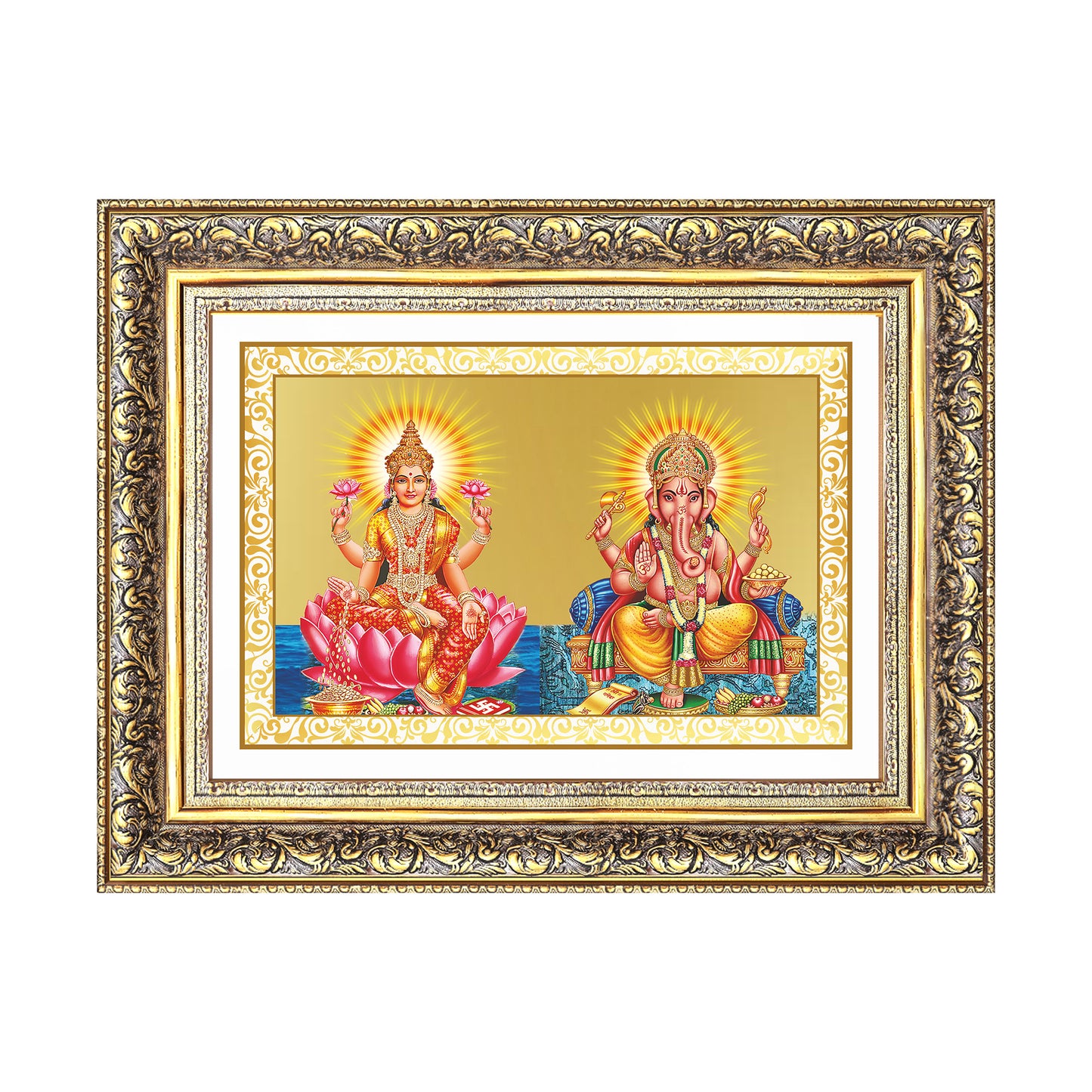 Diviniti 24K Gold Plated Lakshmi Ganesha (Classic) Divine Wall Frame for Home Mandir & Office Decor | Luxury Spiritual Gift